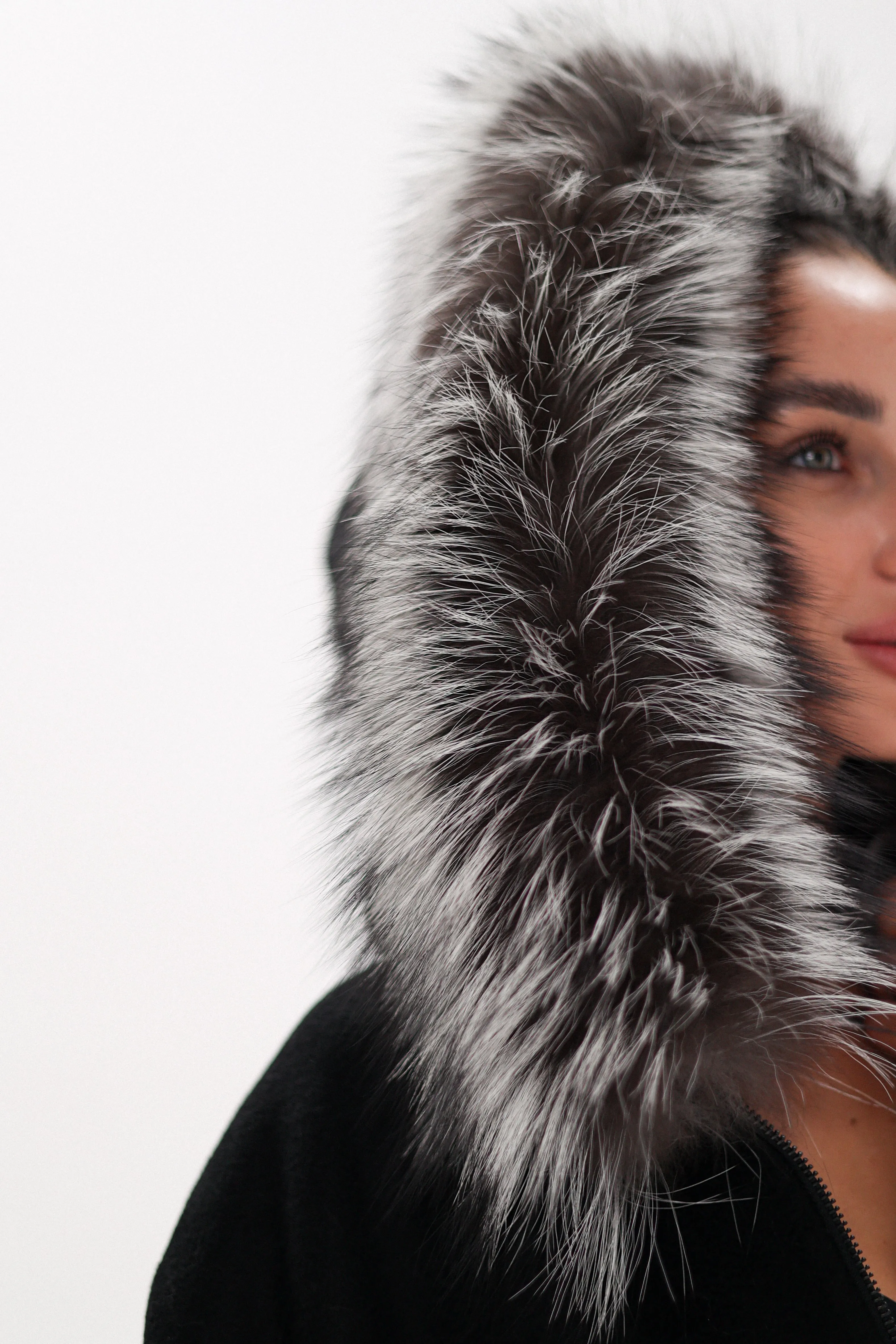 Saga®Furs Silver Fox Wool Alpaca Poncho in Black